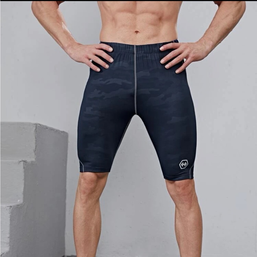 Men Medium Stretch Camo Print Sports Tights Size M